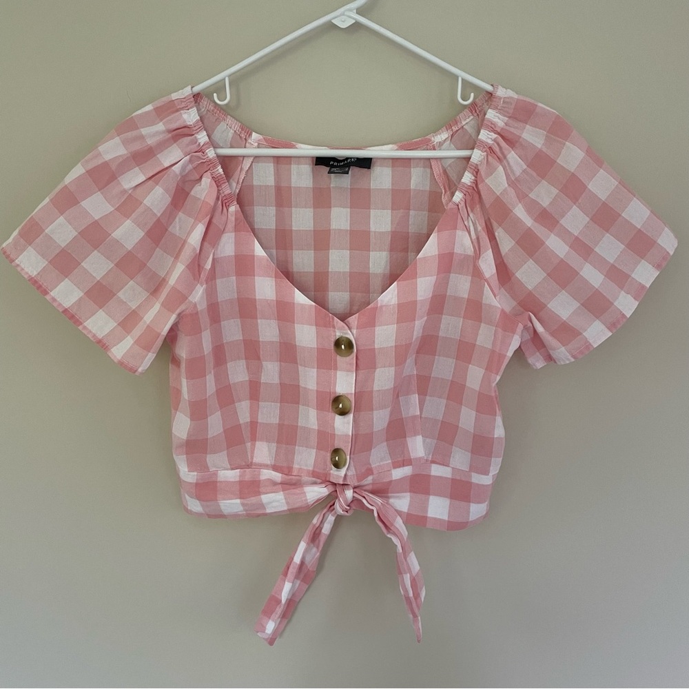 Pink and White Buffalo Check Crop Top